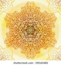 Hand drawn ethnic circular beige ornament. Eps10