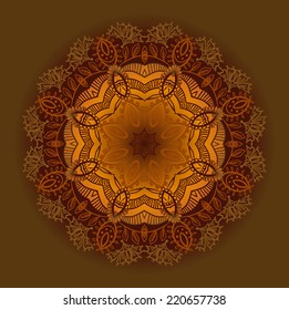 Hand drawn ethnic circular beige ornament. 