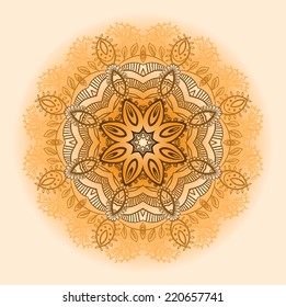 Hand drawn ethnic circular beige ornament. 