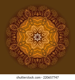 Hand drawn ethnic circular beige ornament. 