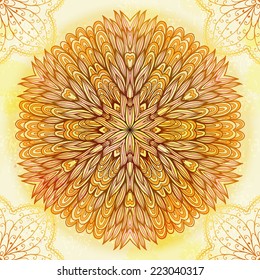 Hand drawn ethnic circular beige ornament. Eps10