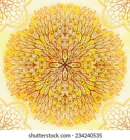 Hand drawn ethnic circular beige ornament. Eps10