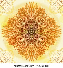 Hand drawn ethnic circular beige ornament. Eps10