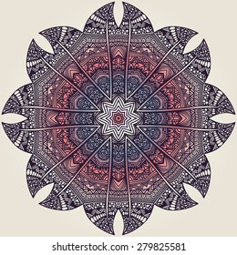 Hand drawn ethnic circular beige ornament. Eps10