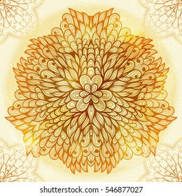 Hand drawn ethnic circular beige ornament