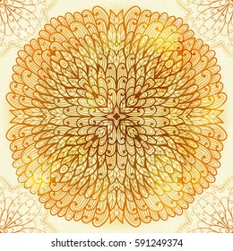 Hand drawn ethnic circular beige floral mehandi ornament