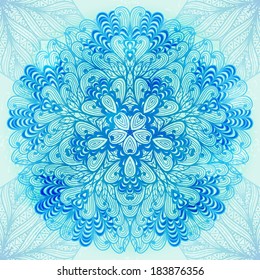 Hand drawn ethnic circular blue ornament. Eps10