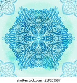 Hand drawn ethnic circular blue ornament. Eps10