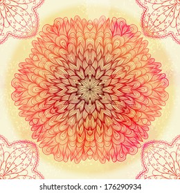 Hand drawn ethnic circular pink ornament. Eps10