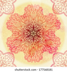 Hand drawn ethnic circular pink ornament. Eps10