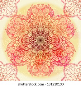 Hand drawn ethnic circular pink ornament. Eps10