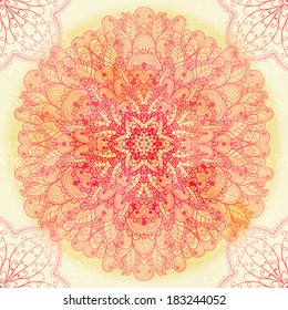 Hand drawn ethnic circular pink ornament. Eps10