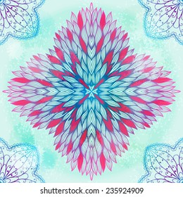 Hand drawn ethnic circular pink and blue ornament. Eps10