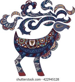 Hand drawn ethnic deer isolated om white background. Vector