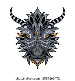 hand drawn ethnic dragon head illustration white background