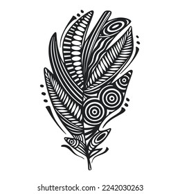 Handgezeichnete, ethnische Feder-Tintenskizze, einzelne Vektorgrafik. Boho Element Clip Art. Decke Silhouette