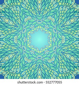 Hand drawn ethnic floral blue and yellow ornamental pattern