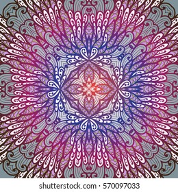 Hand drawn ethnic floral pink and blue ornamental pattern