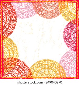 Hand drawn ethnic frame in red tones. All objects are conveniently grouped  and are easily editable.