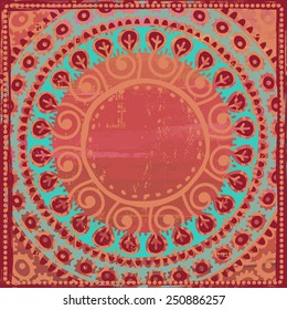 Hand drawn  ethnic frame in turquoise and coral red tones. All objects are conveniently grouped  and are easily editable.