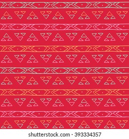 Hand drawn ethnic geometric seamless pattern. Aztec or tribal style pattern with triangle, square and line.