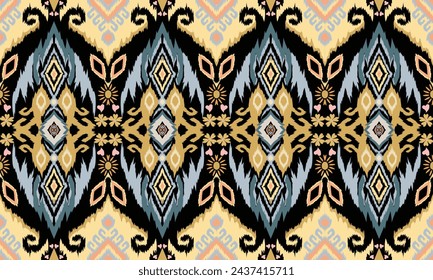 Dibujado a mano étnico Ikat tropical sin patrón de tono pastel. Línea de tela gráfica antigua tradicional folk abstracto. Ideal para textiles, banners, fondos de pantalla, diseño vectorial de envoltura.