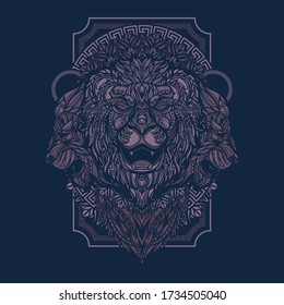 hand drawn ethnic lion head illustration for print and t shirt design