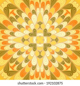 Hand drawn ethnic orange greeting card with regular floral ornament. Eps10