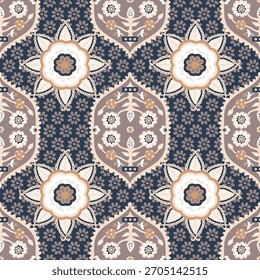Diseño de patrón floral de patchwork étnico dibujado a mano. Adornos florales, flores estilizadas, plantas y encajes.