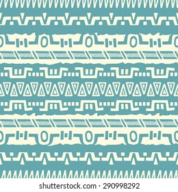 Hand drawn ethnic seamless background with grunge effect. Tribal pattern for your design. Use for fabric, pattern fills, web page background. Zigzag and stripe line