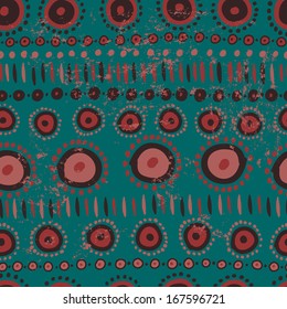Hand drawn ethnic seamless pattern in African style. Endless tribal background in  turquoise and terracotta tones