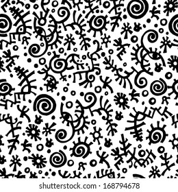 Hand drawn  ethnic seamless pattern in white and black.