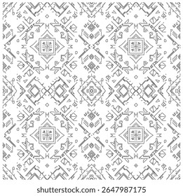  Hand Drawn Ethnic Seamless Pattern. Black and White Geometric Tribal Ornament for Textile and Wallpaper.