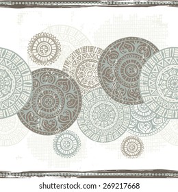 Hand drawn ethnic  shabby seamless border. All objects are conveniently grouped  and are easily editable.