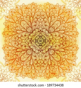 Hand drawn ethnic square beige ornament. Eps10