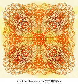 Hand drawn ethnic square beige ornament. Eps10