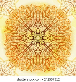 Hand drawn ethnic square beige ornament. Eps10