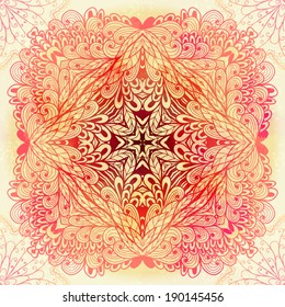 Hand drawn ethnic square pink ornament. Eps10