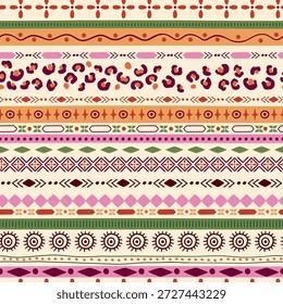 Hand drawn ethnic stripes pattern. Vector arabic or tribal ornament hand drawn lines. Cute geometric summer boho textile design, tropical background, wrapping paper, wallpaper, fabric, striped print.