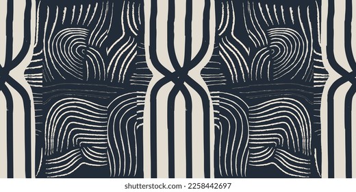 Hand drawn ethnic style abstract striped print. Line art black and white illustrations. Modern vector template for design. 