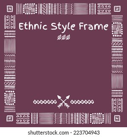 Hand Drawn Ethnic Style Frame for Your Own Design. Ready-to-Use Pattern Brush is Included.