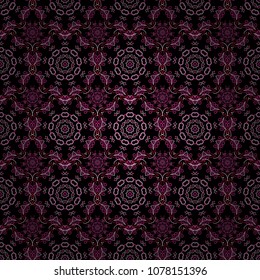 Hand drawn ethnic texture, flight of imagination. Vector illustration. Seamless abstract tribal pattern in pink, purple and magenta colors.