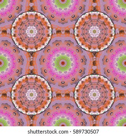 Hand drawn ethnic texture, flight of imagination. Vector illustration. Seamless abstract tribal pattern in red and green colors.