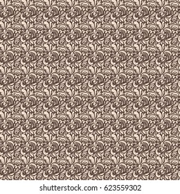 Hand drawn ethnic texture, flight of imagination. Vector illustration. Seamless abstract tribal pattern in neutral and brown colors.