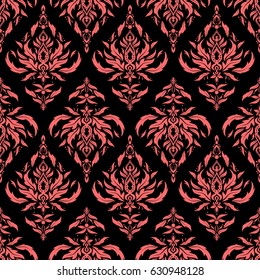 Hand drawn ethnic texture, flight of imagination. Vector illustration. Seamless abstract tribal pattern in pink colors.
