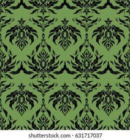 Hand drawn ethnic texture, flight of imagination. Vector illustration. Seamless abstract tribal pattern in black and green colors.