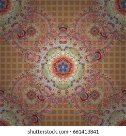 Hand drawn ethnic texture, flight of imagination. Vector illustration. Seamless abstract tribal pattern in red and pink colors.
