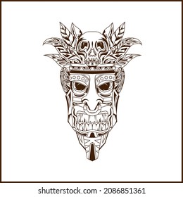 hand drawn ethnic vintage tattoos aztec tiki mask  monotone color