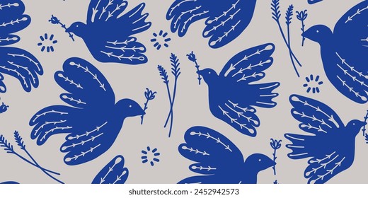 Hand drawn ethno style ornament birds. Abstract trendy print. Fashionable vector template for your design.
