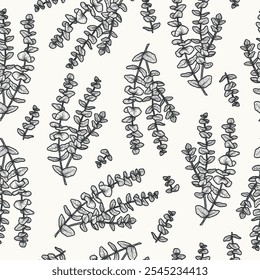 Hand drawn eucalyptus branch seamless pattern